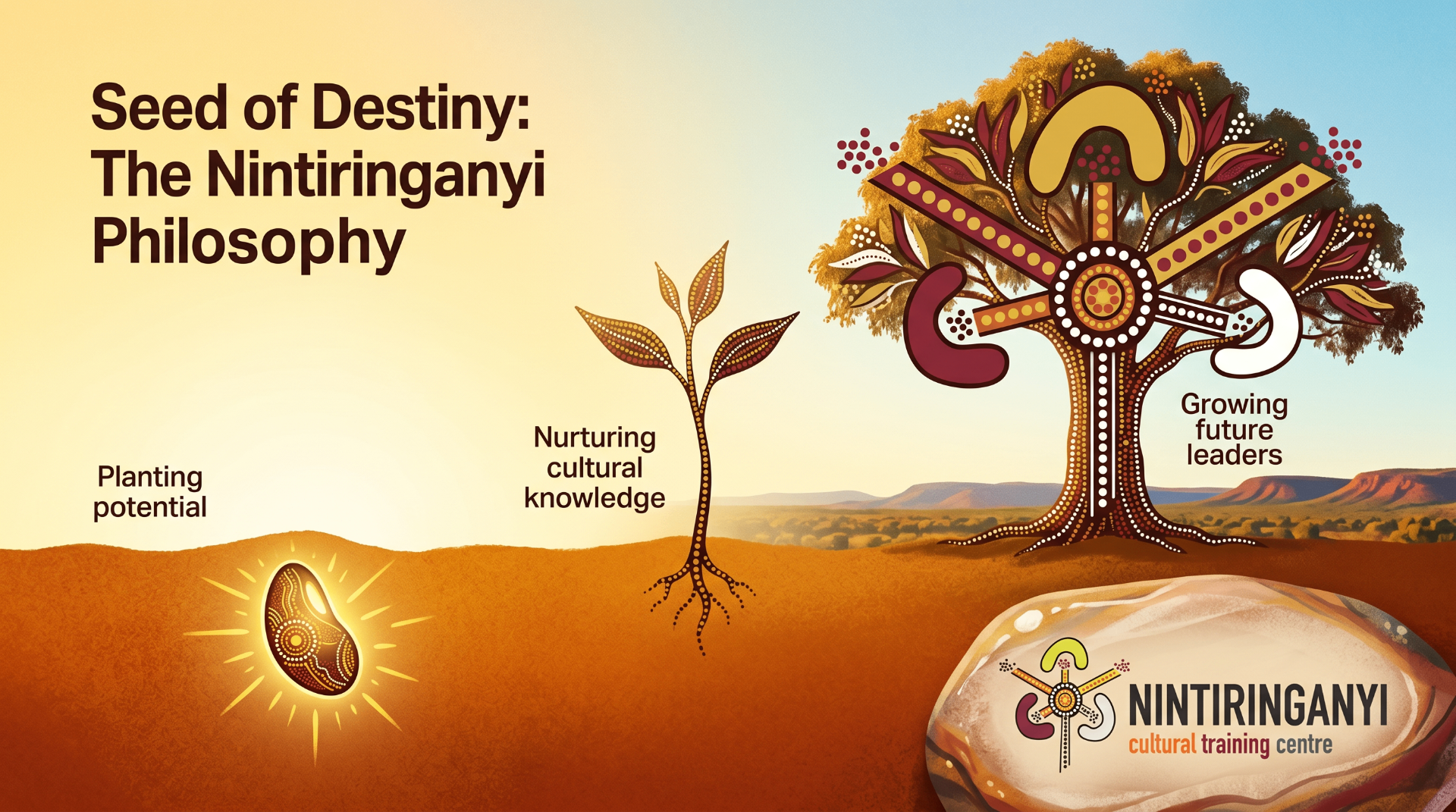 Seed of destiny growing from seed to sapling to tree, illustrating Reach, Teach, Release.